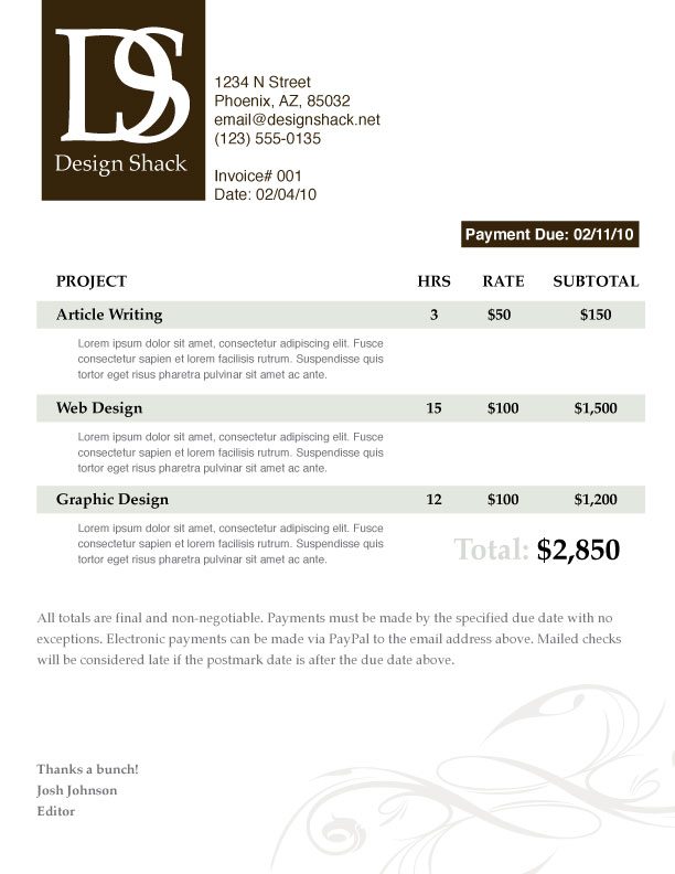 Graphic Design Invoice