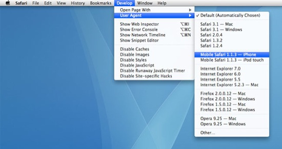 Choosing the user agent in Safari