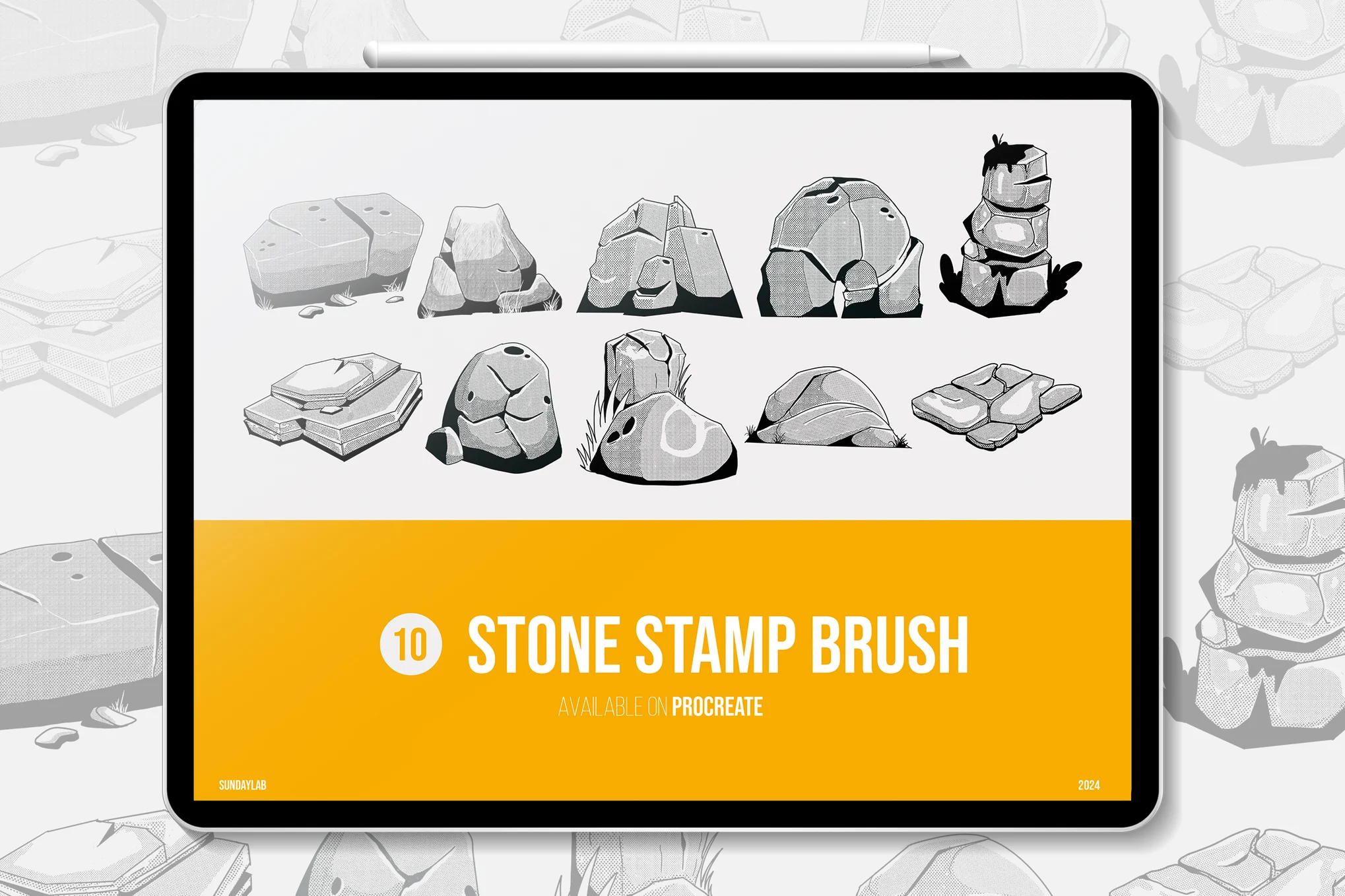 10 Stone Stamp Brushes for Procreate