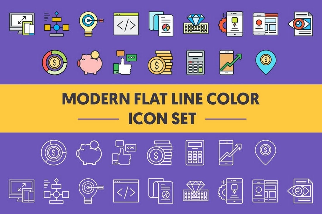 1960 Modern Flat Line Color Icons