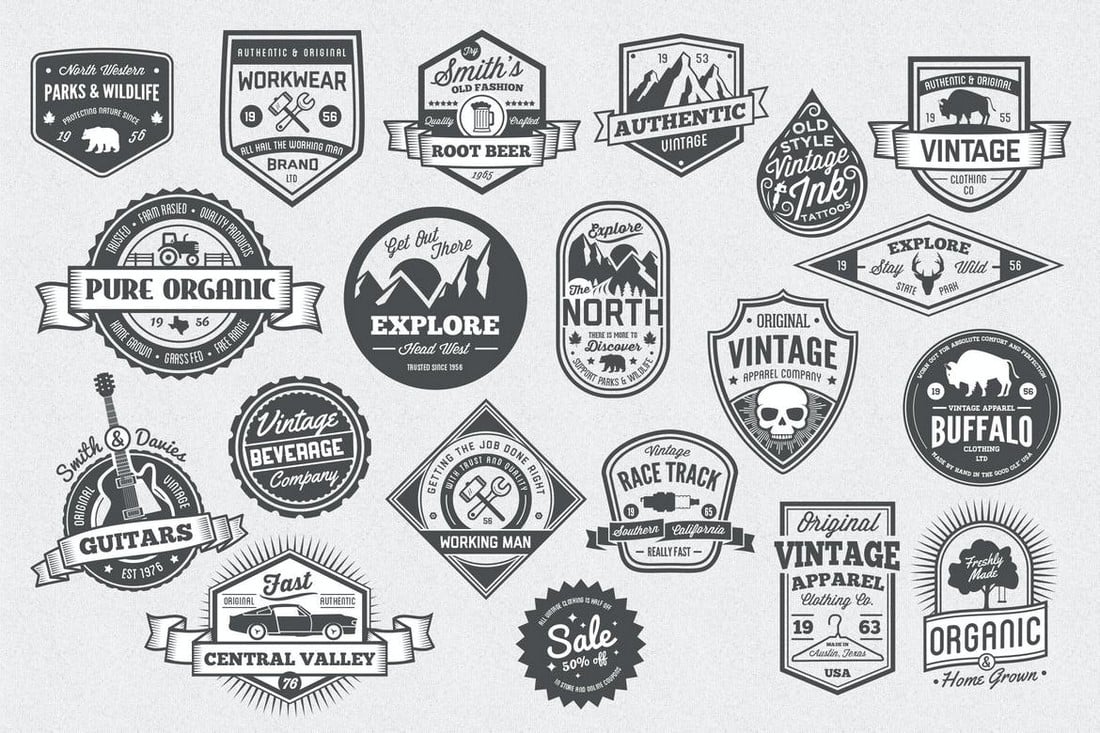 20 Vintage Style Badge & Logo Templates