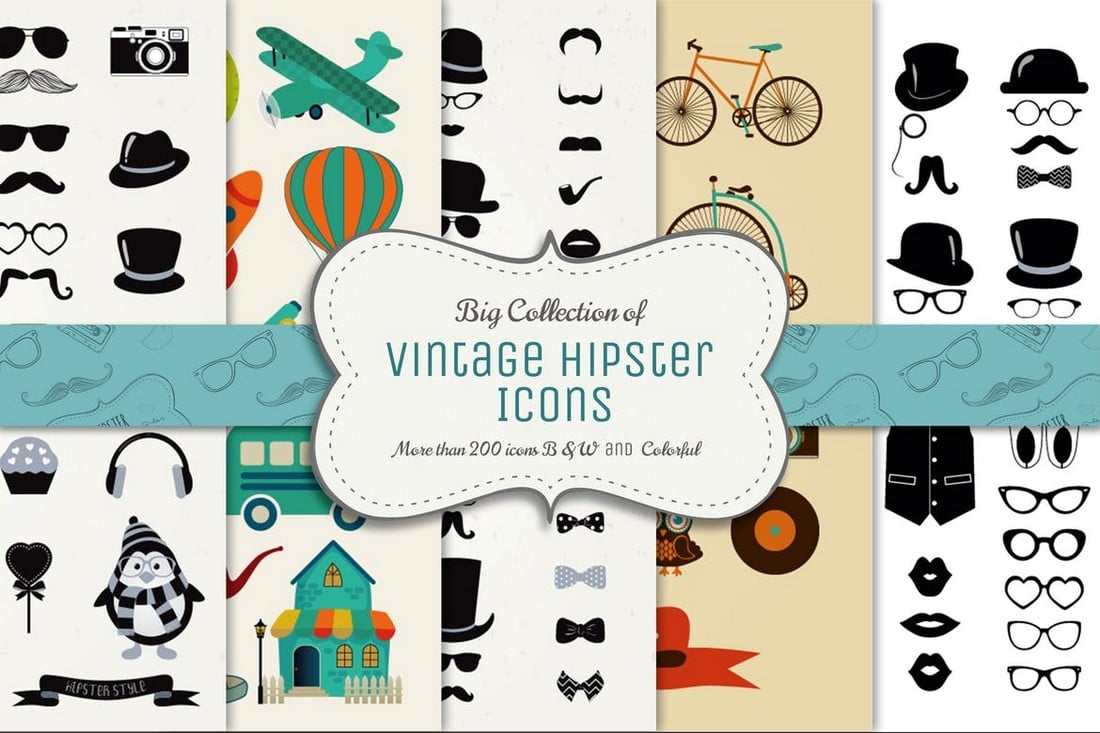 200+ Vector Vintage Icons Pack