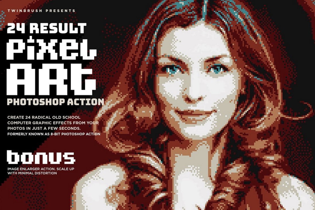 24 Retro Pixel Art Photoshop Actions