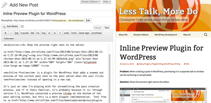 inline preview plugin wordpress testing content