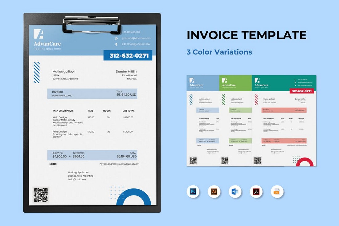 3-Color Stationery Invoice Template Word