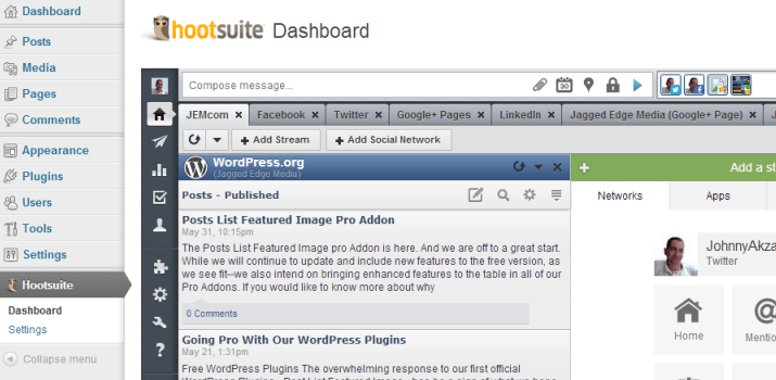 wordpress hootsuite dashboard plugin open source wordpress