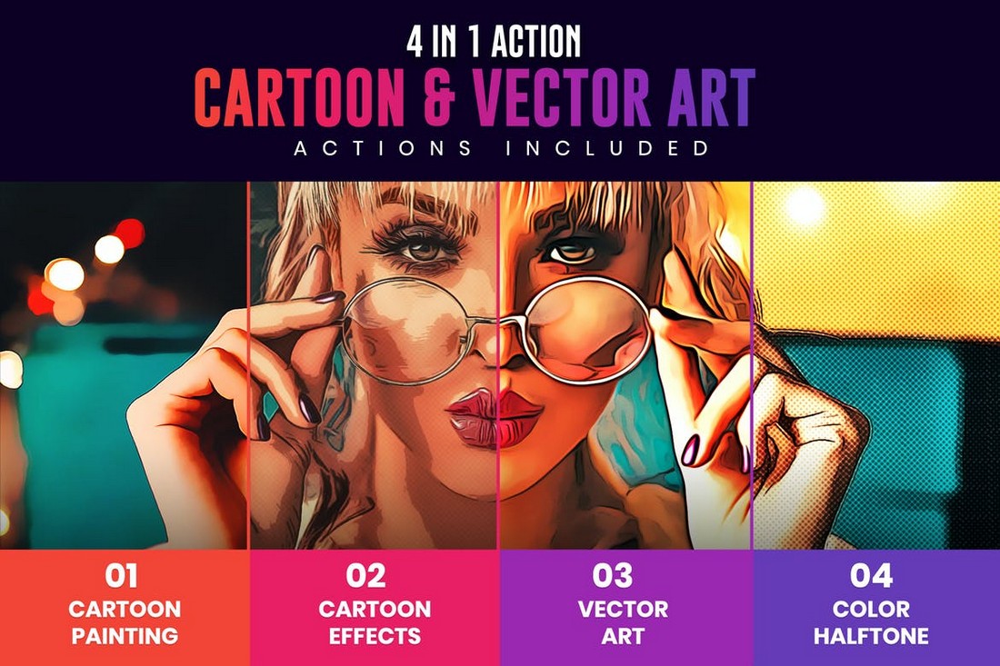 4 in 1 Cartoon & Vector Art Photoshop Actions