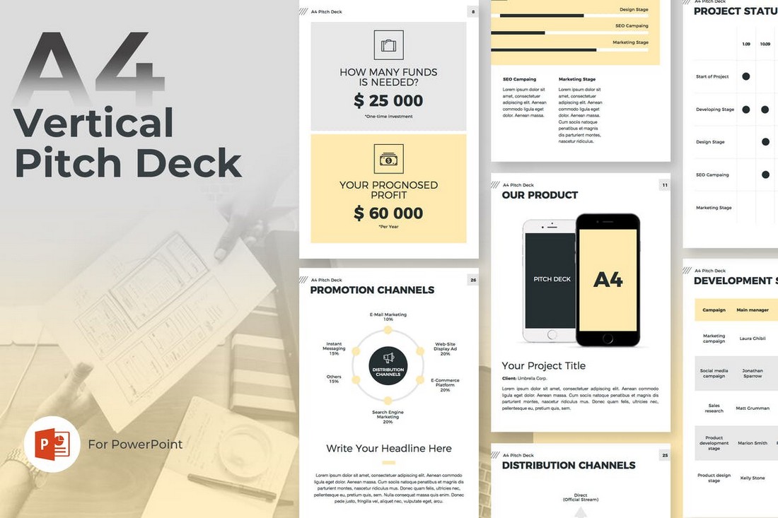 A4 Pitch Deck Vertical PowerPoint Template