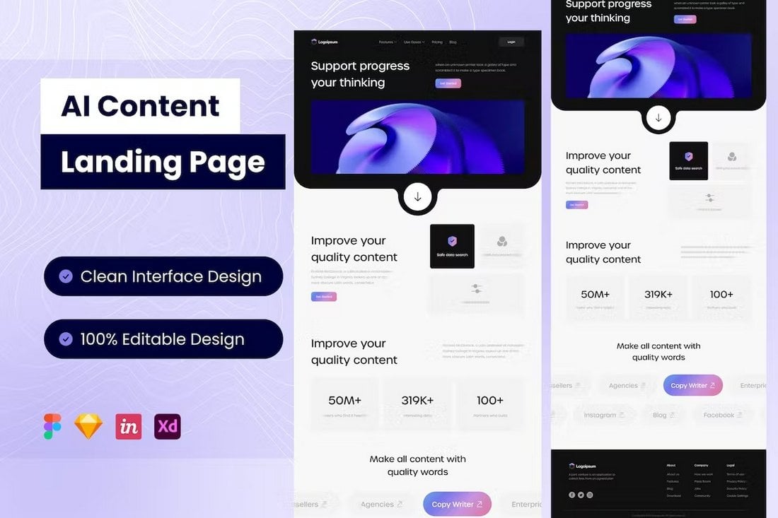 AI Content Landing Page UI KIT for Adobe XD