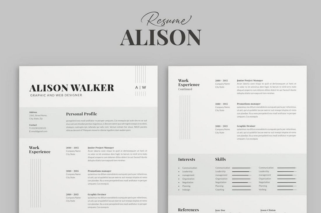 Alison - Professional InDesign Resume Template