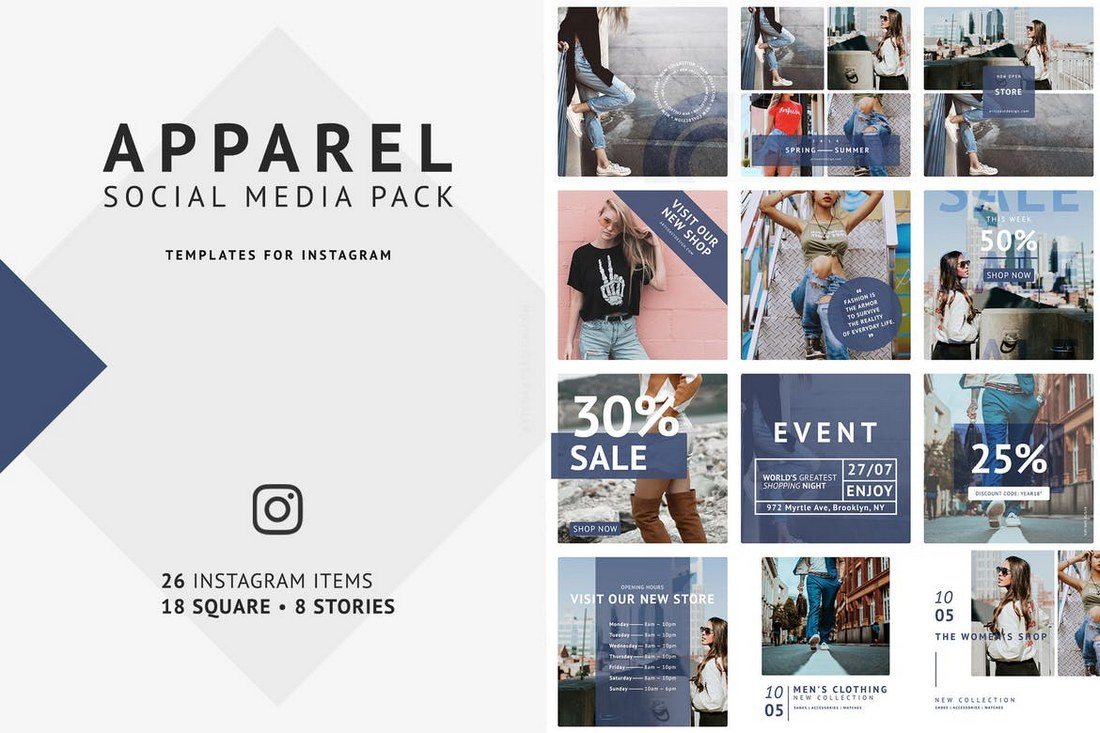 Apparel-Social-Media-Pack 40+ Best Social Media Kit Templates & Graphics design tips 