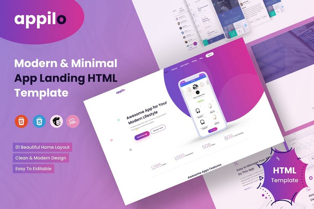 Appilo - App landing page HTML Template