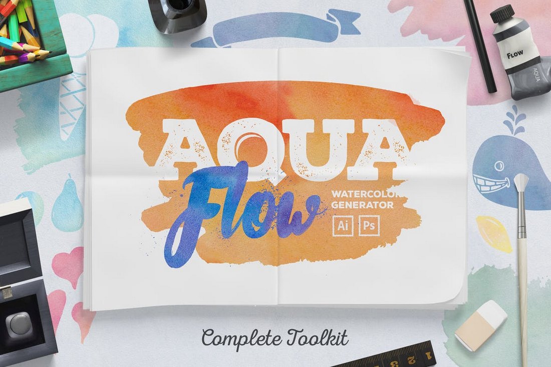 AquaFlow-Watercolor-Generator-1 35+ Best Photoshop Watercolor Brushes (Free & Premium) design tips 