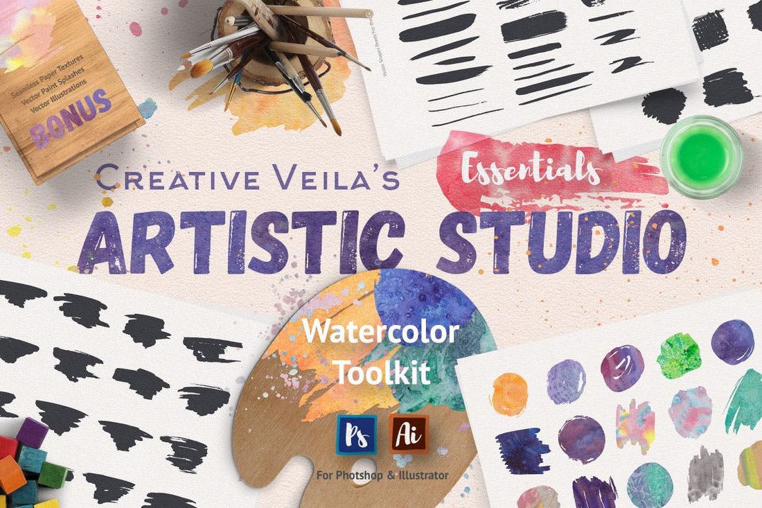 Artistic-Studio-Watercolor-Toolkit-1 35+ Best Photoshop Watercolor Brushes (Free & Premium) design tips 