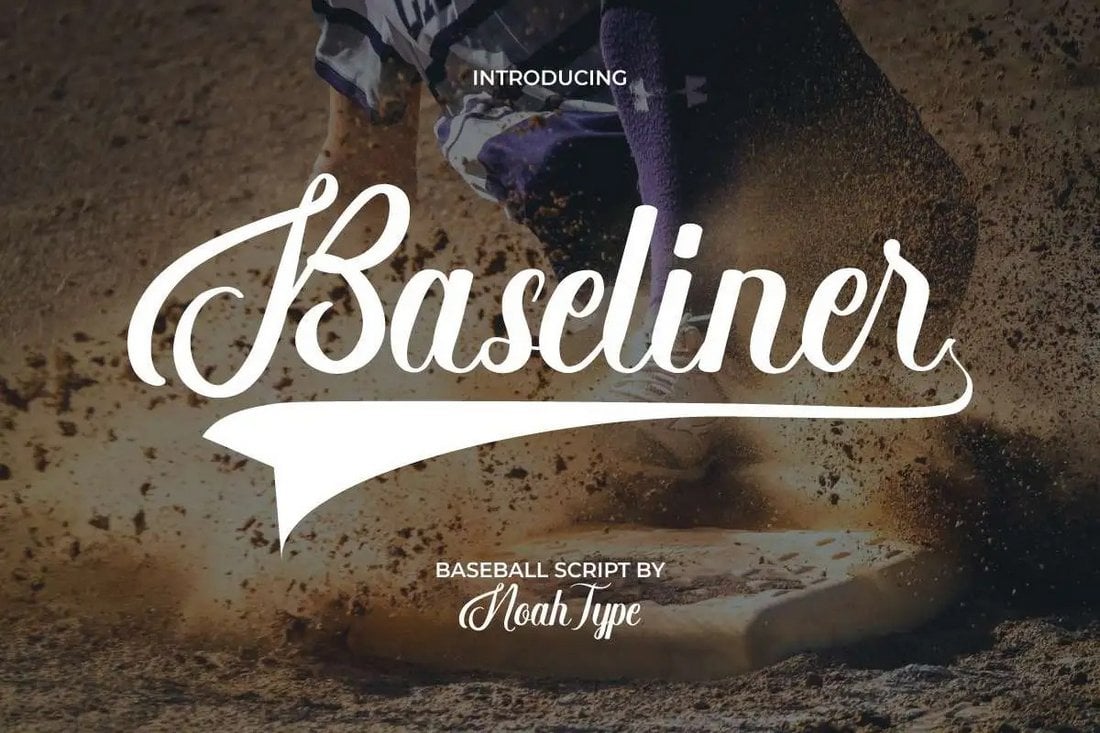Baseliner-Free-Baseball-Font 20+ Baseball Fonts (Script & Cursive Jersey + Logo Fonts) 2022 design tips  