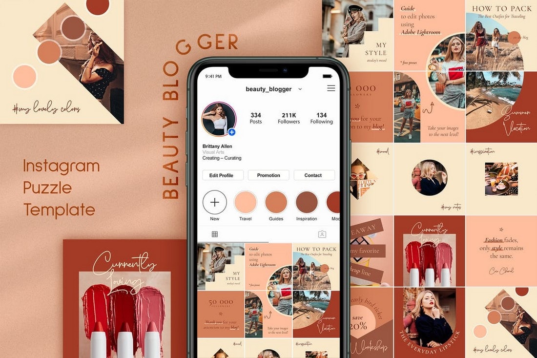 Beauty-Blogger-Puzzle-Instagram-Feed-Theme 10+ Unique Instagram Layout Ideas & Concepts design tips Inspiration 