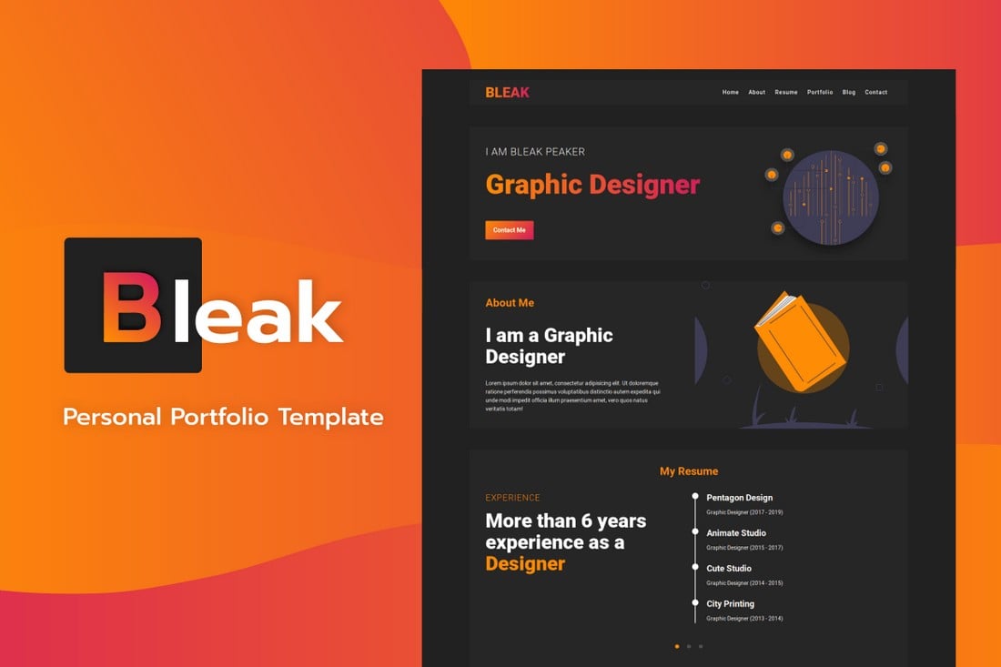 Bleak-Personal-Portfolio-Template 10 Best Graphic Design Portfolio Examples + Templates design tips 