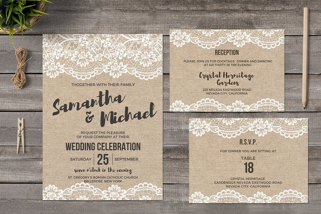 Burlap and Lace Wedding Invitations