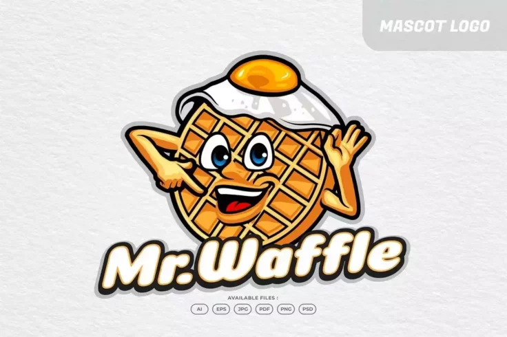 View Information about Cafe Waffle Mascot Logo Template PSD