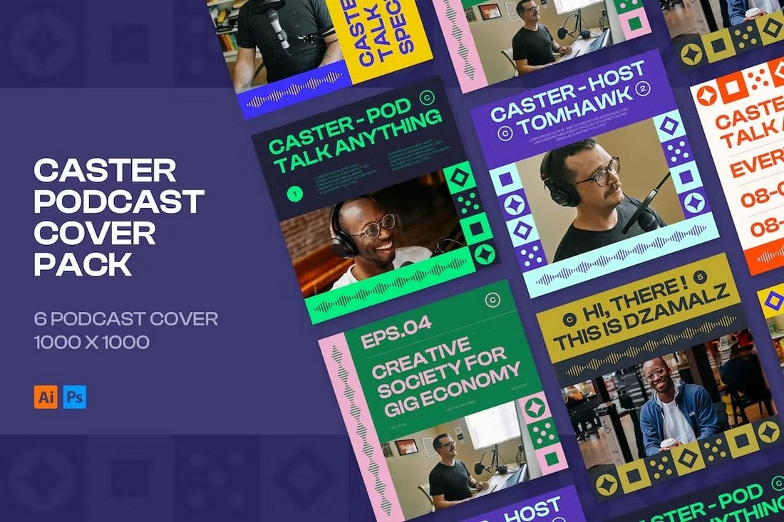 Caster-Podcast-Cover-Art-Templates-Pack 20+ Best Podcast Cover Art Templates design tips  
