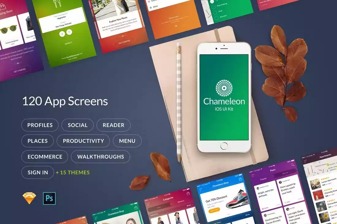 Chameleon Mobile App UI Kit for Sketch | Design Shack