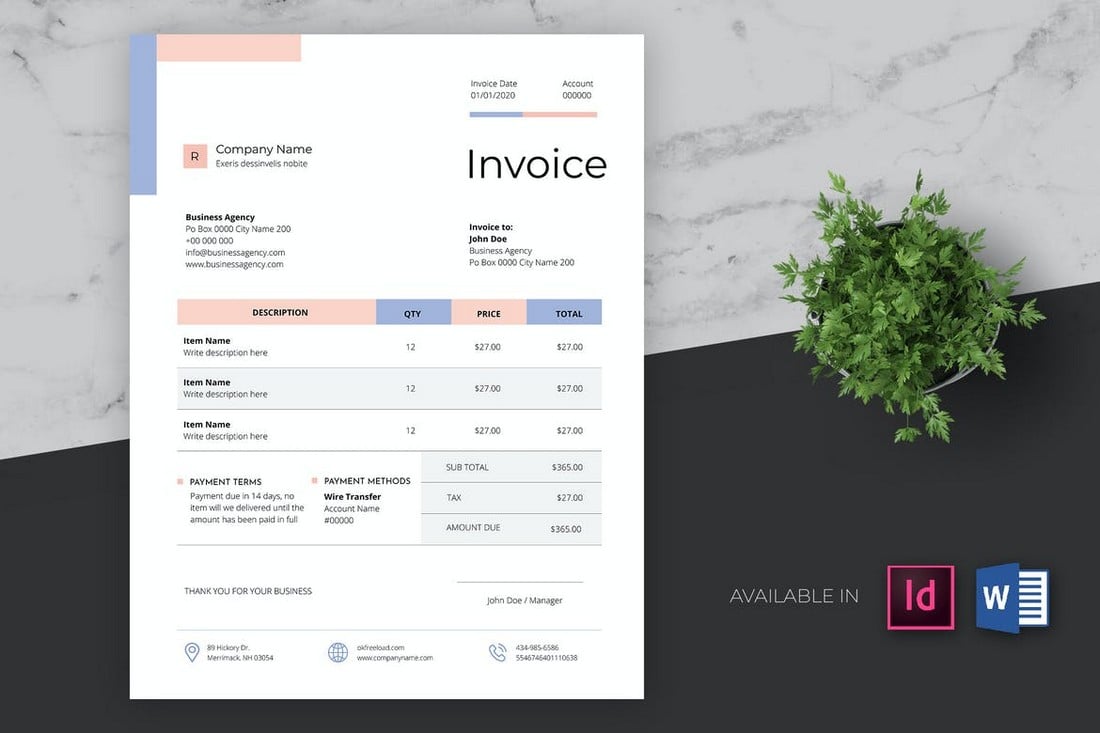 Clean & Minimal Word Invoice Template
