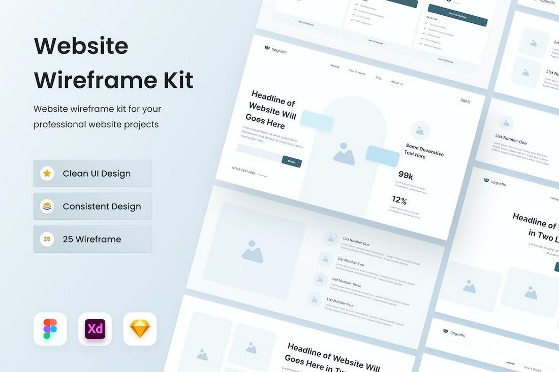 Clean Website Wireframe Kit