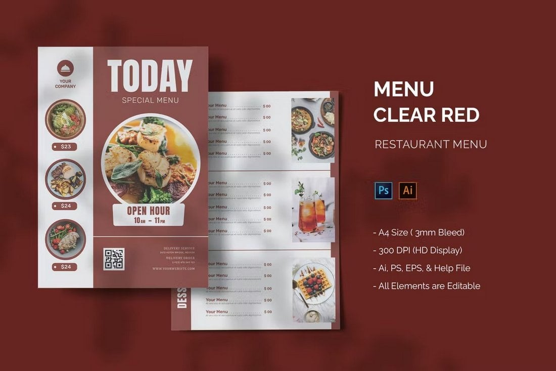 Clear Red - Restaurant Food Menu Template
