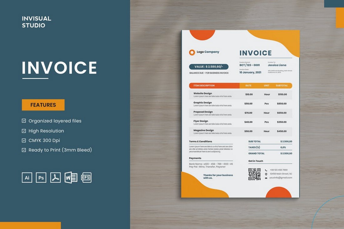 Colorful-Invoice-Template-Word 20+ Best Invoice Templates for Word (Free & Pro) 2022 design tips 