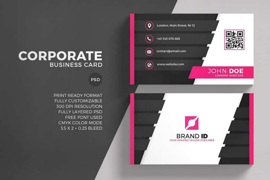 23+ Best Modern Business Card Templates 23 (Word + PSD)  Design With Photoshop Business Card Template With Bleed