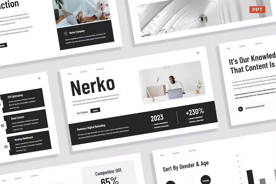 Creative Black White Marketing PowerPoint Template