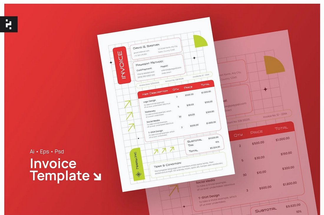 Creative Colorful Invoice AI & PSD