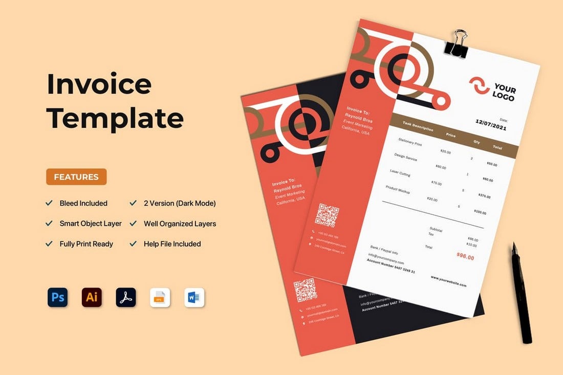 Creative-Editable-Invoice-Template-Word 20+ Best Invoice Templates for Word (Free & Pro) 2022 design tips 