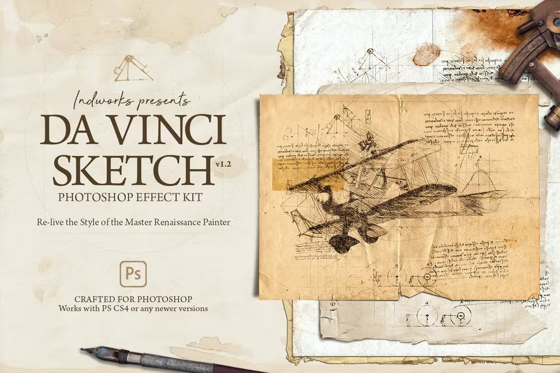 Da-Vinci-Sketch-Photoshop-Action 20+ Photo to Pencil Actions for Photoshop (Sketch + Drawing Effects) design tips 