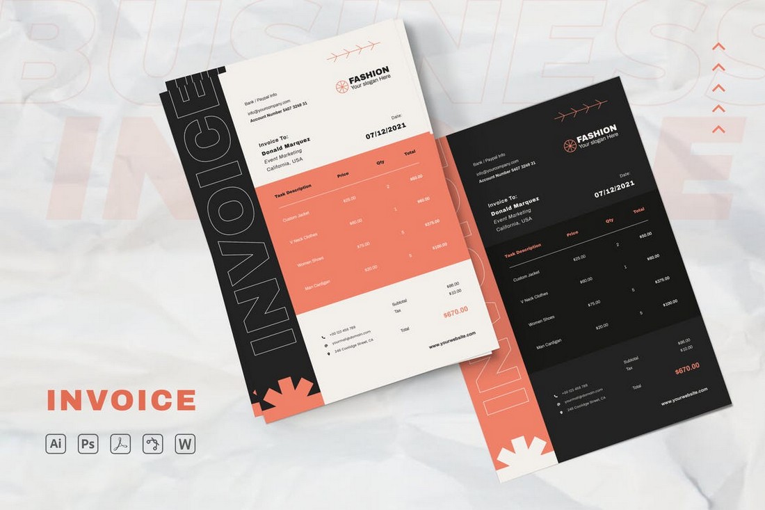 Dark-Light-Word-Invoice-Templates 20+ Best Invoice Templates for Word (Free & Pro) 2022 design tips 