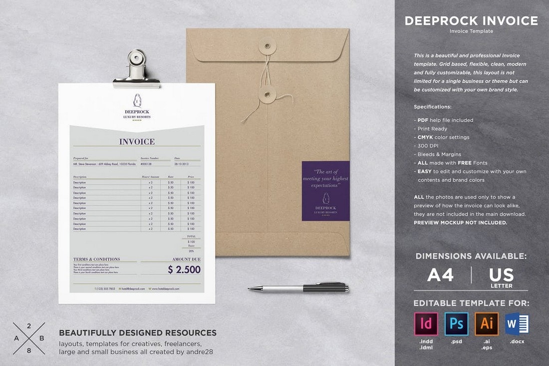 Deeprock-Simple-Invoice-Template-For-Illustrator 20+ Best Invoice Templates for InDesign & Illustrator (Free + Premium) design tips Inspiration 