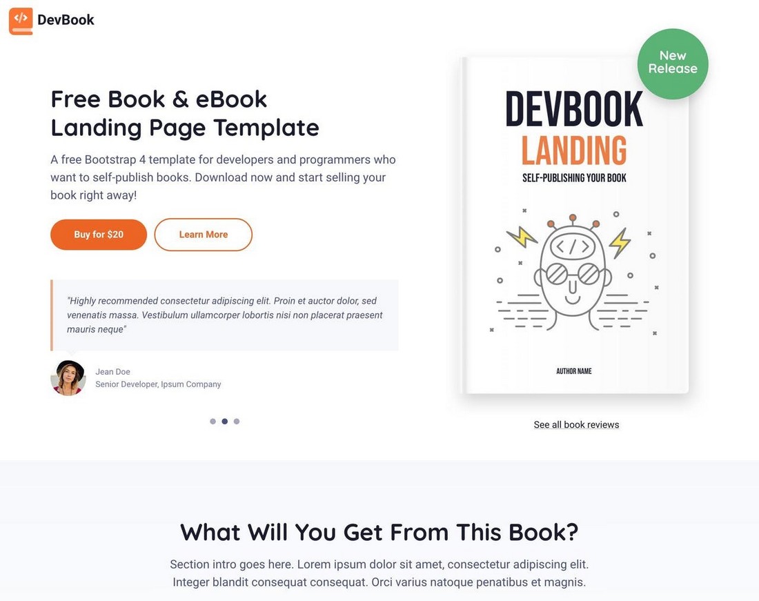 DevBook - Free Modern Landing Page Template