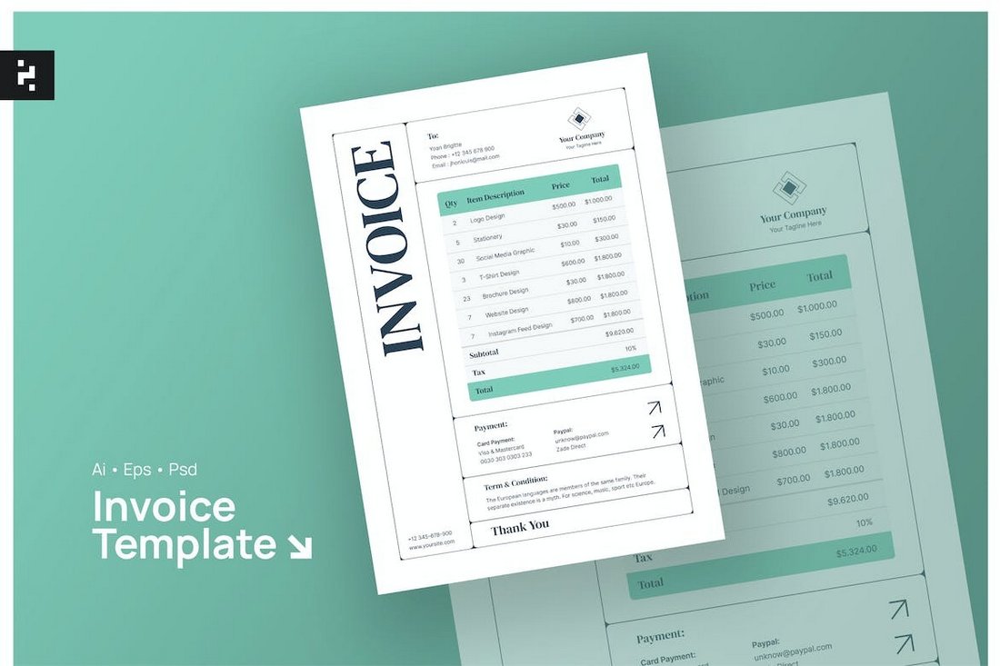 Elegant Simple Invoice Template for Illustrator