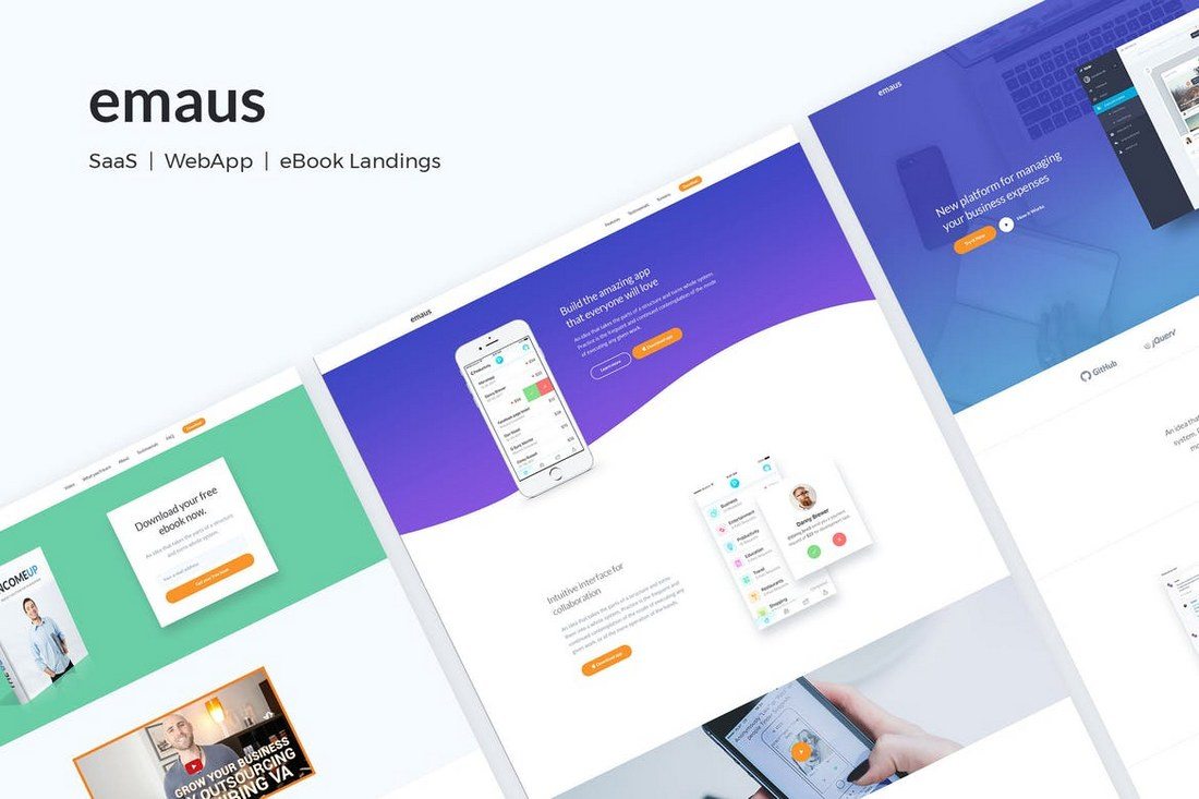 Emaus-SaaS-WebApp-Landing-Page 35+ Best App Landing Page Templates 2019 design tips 