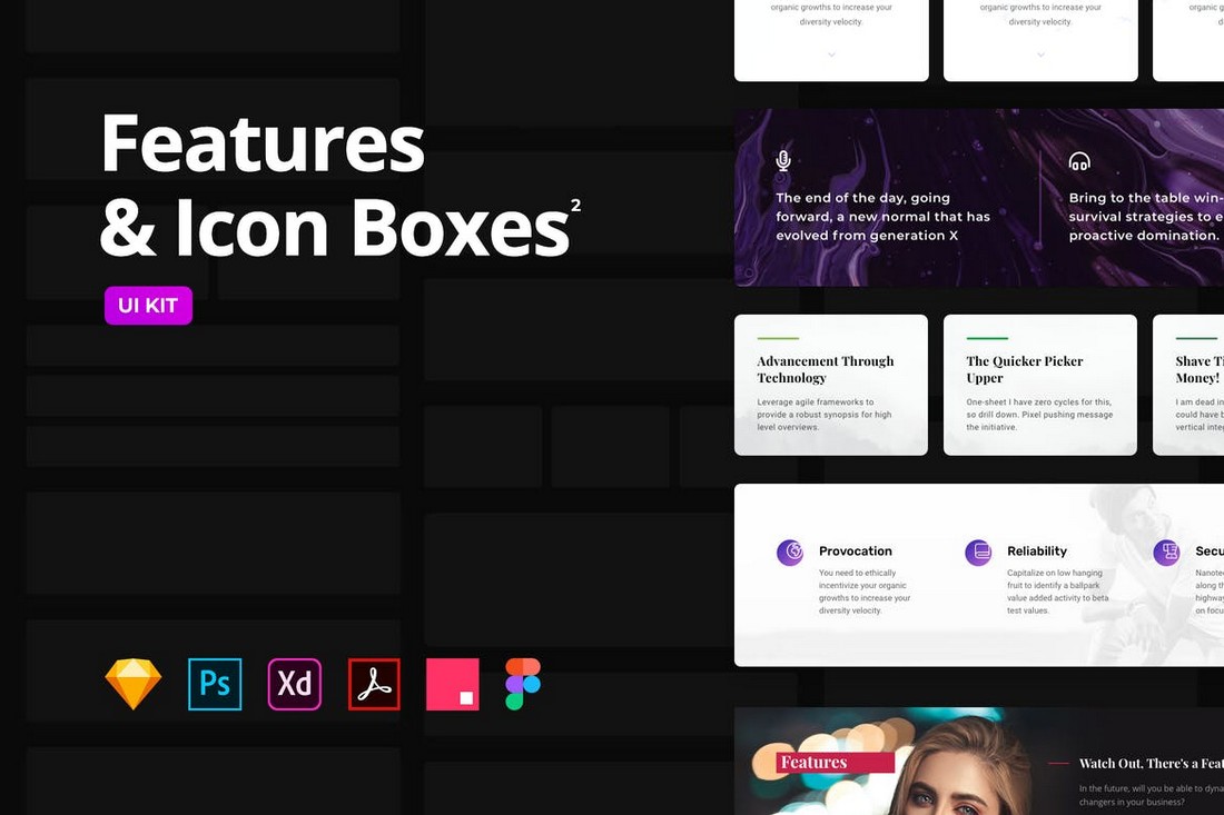 Features-Icon-Boxes-Multipurpose-Templates 30+ Best Adobe XD UI Kits + Templates 2020 design tips 