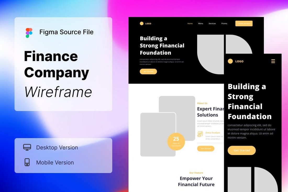 Finance Company Website Wireframe Kit