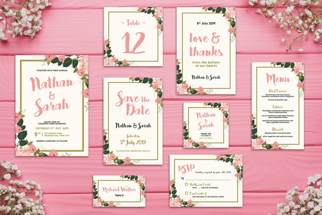 Download Printable Burgundy Floral Wedding Invitation Suite PDF