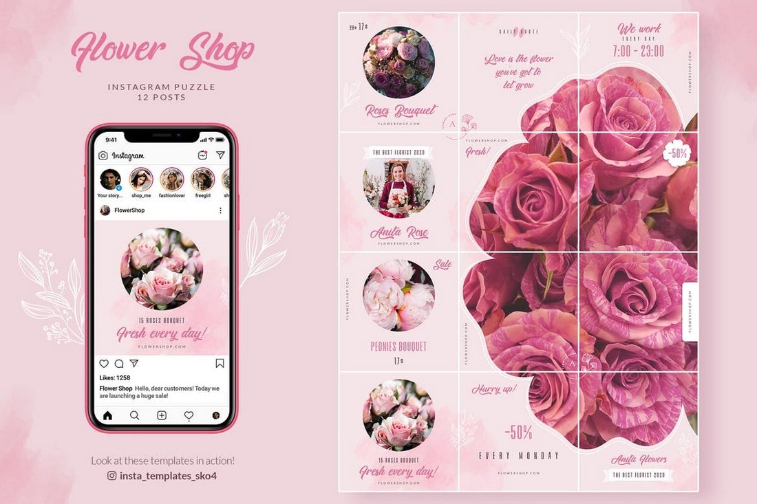 Flower-Shop-Instagram-Feed-Puzzle-Theme 10+ Unique Instagram Layout Ideas & Concepts design tips Inspiration 