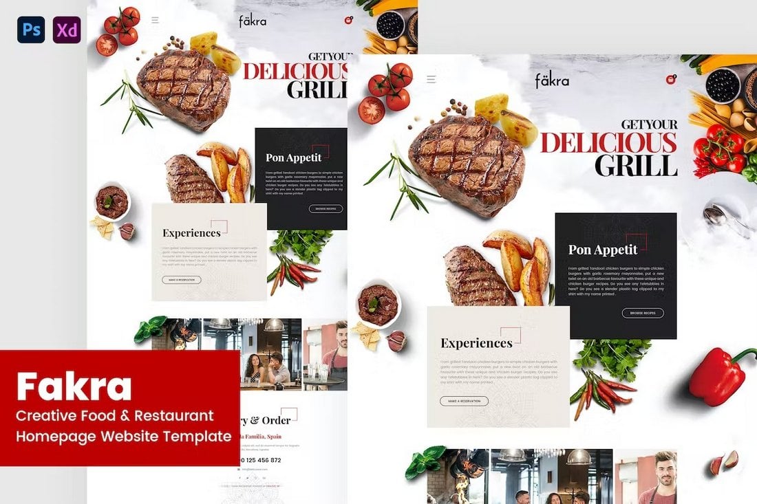 Food & Restaurant Adobe XD Website Template