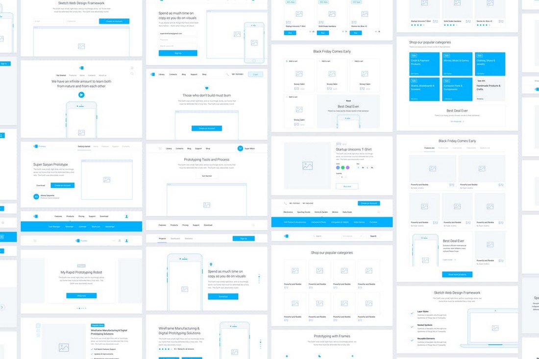 Wireframe template deals psd