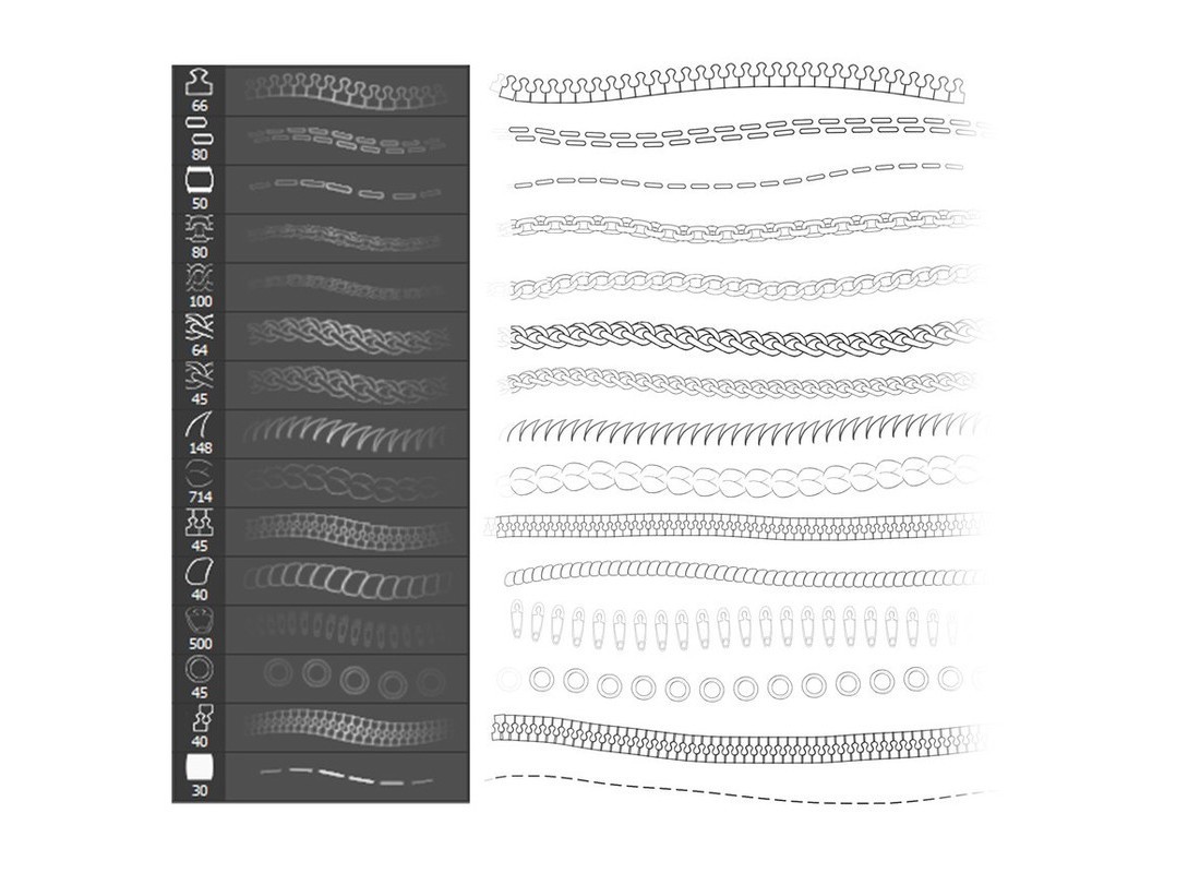 Free Chain, Stick, & Zipper Photoshop Brushes