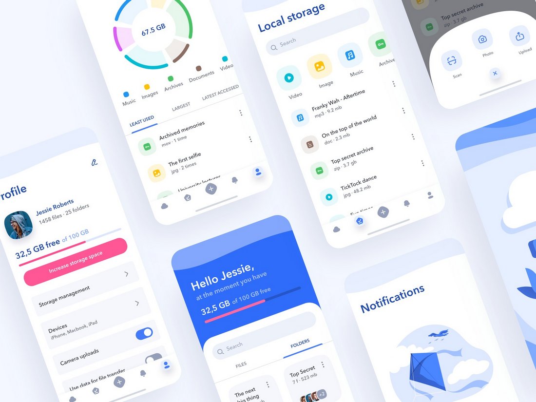 Free Cloud Storage App Concept for Sketch