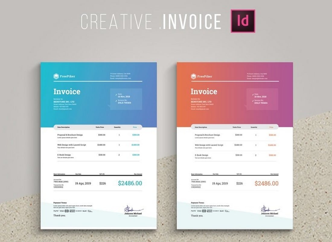 Free Creative InDesign Invoice Template