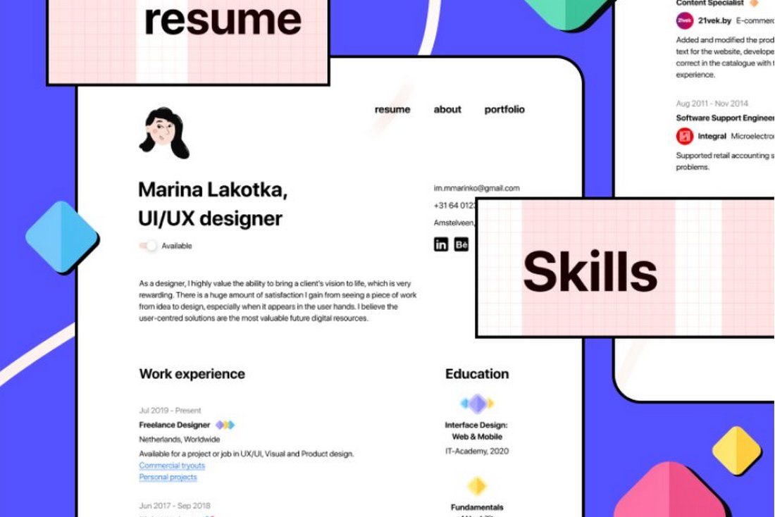 Free Creative Resume CV Template for Figma