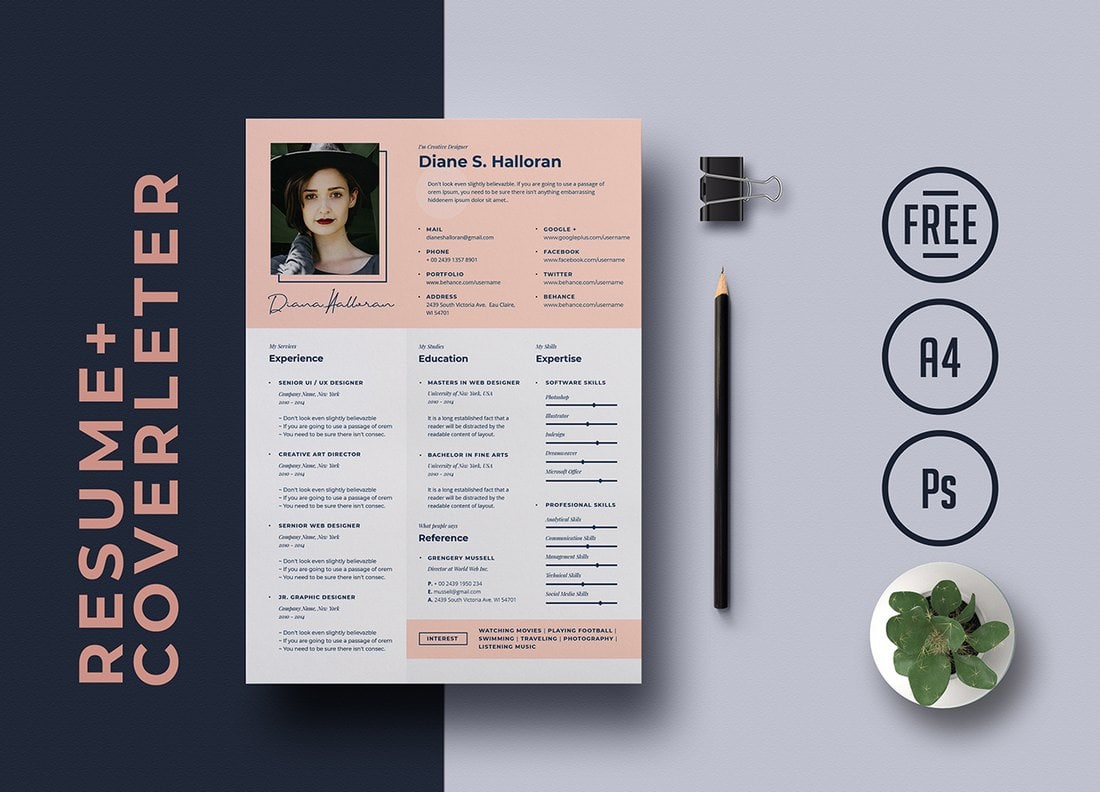 Free-Creative-Resume-Template-1 50+ Best CV & Resume Templates 2020 design tips 